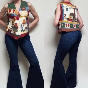 Rare 80s Vintage Handmade Reversible Cottagecore Country Bears At Heart Vest L